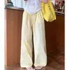 (Tela jacquard original) Pantalones casuales de lunares coloridos de cintura alta para mujer, pantalones largos versátiles rectos holgados de verano