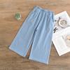 Roupas Infantis para Meninas Verão 2025 Calças Capri de Malha Stretch Jeans para Bebês e Meninas Jovens, Calças de Corte Reto, Calças de Pernas Largas, Moda Infantil Tendência Estilo Coreano
