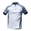 Top Fitness Color Block Funcional Meio Zíper Secagem Rápida Manga Curta Masculino Levantamento de Peso Maratona Corrida de Longa Distância Treinamento Esportes