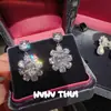 Joias Princesa Elsa Brincos Pendentes de Pedra Quadrada Rosa Banquetes Couture Margarida Diamante Cintilante Combinação de Brincos de Pérola