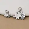 Prata de Lei S925 Vintage Tailandesa Feito à Mão Flor de Prata Elefante Pingente Pequeno Elefante Charme Fio de Contas DIY Acessórios de Prata