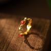 Anillo de Plata de Ley 925 para Mujer Amor Líneas Geométricas Retro Estilo Nuevo Chino Ágata Roja del Sur Étnico Viento Extremadamente Fino