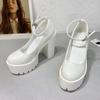 2023 Novos Sapatos de Salto Grosso Europeus e Americanos com Fivela Super Pó Feminino AliExpress Amazon Comércio Exterior Sapatos de Couro de Tamanho Grande