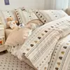 Juego de ropa de cama de cuatro piezas de algodón puro estilo nórdico, juego de tres piezas de sábana de algodón 100% a rayas, funda de edredón, sábana bajera, sábana de cama