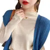 Camiseta Básica de Cuello Medio para Mujer en Otoño e Invierno con Suéter Negro, Estilo Primavera y Otoño, Nuevo Top de Punto de Manga Larga