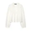 Moda Femenina Nueva Estilo Europeo y Americano Primavera 2026 Versátil Ajustado Simple con Ribete de Encaje Chaqueta Camisa Corta Manga Larga
