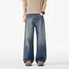 Jeans de Algodón para Hombre, Estilo Retro Americano de Verano, Multidesgarrados Lavados Vintage, Corte Holgado Recto Pierna Ancha