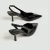 Sandalias Negras de Tira Cruzada Puntiagudas sin Talón con Pliegues, Tacón de Aguja con Hebilla, Estilo Temperamento para el Trabajo, al por Mayor, Europeas y Americanas