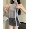 Top de tirantes sin mangas ajustado estilo Pure Desire con cuello halter para mujer, Nuevo top de verano sexy elegante estilo francés con cuello alto y cinta