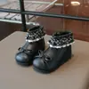 Botas de Marcado Estilo Coreano con Lazo para Niñas Botas Cortas de Encaje Doble Capa de Princesa para Bebés Botas Finas de Felpa para Niños Otoño Invierno 2 Años 9