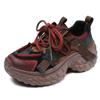Sapatos Torre de Couro Genuíno 2024 Nova Cor de Pele de Porco Dividida Explosões Aumento de Fundo Grosso Sapatos Femininos Durian Pneu Inferior tênis