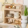 Caja de Almacenamiento de Adornos Sellados con Pintura de Fuego Tipo Cajón de Madera Maciza Gabinete de Acabado de Mesa Estante de Almacenamiento para Tazas y Juegos de Té de Escritorio Multicapa