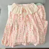 Pijama doble largo de encaje de algodón nube a cuadros amarillos, conjunto fino y amigable con la piel para casa para mujer en primavera y otoño