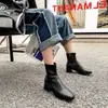 Botas Martin Femininas de Outono e Inverno com Bico Quadrado, Versáteis, Salto Médio, Botas Curtas, Solado de Borracha, Antiderrapante, Zíper Lateral, Salto Grosso, Leves