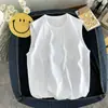 Chaleco de hombre de estilo americano guapo con cuello pequeño, chaleco blanco de verano versátil, holgado, moderno, simple, deportivo, sin mangas, camiseta