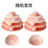 Juguete para gatos, plato giratorio para gatos, palo con plumas, autoentretenimiento, pelota para aliviar el aburrimiento para gatitos y mascotas, disco de pista de tres niveles educativo