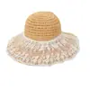 Chapéu de Palha com Renda de Margarida para Mulheres, Chapéu de Praia com Aba Larga, Chapéu de Sol de Verão, Chapéu Estilo Férias, Chapéu de Sol Estilo Pastoral