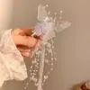 Presilha de Cabelo Super Fada Branca Transparente com Franja de Borboleta Inteligente para Cabelo Feminino Acessório de Cabelo para Foto de Penteado Duplo na Nuca Adorno de Cabeça Noiva