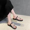 Sandálias de Estrela Dupla para Mulheres Verão 2025 Novo Estilo Fada Brilhante Strass Tira Cruzada Planas Slip-On Sapatos de Praia
