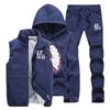 Conjunto esportivo forrado com fleece Masculino Outono e Inverno 2023 Jaqueta com capuz forrada com fleece espesso Calça de moletom Quente Casual