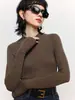 Camiseta base de punto color verde aguacate estilo francés de cuello medio alto para mujer, otoño e invierno, elegante, adelgazante, suave y acogedora