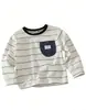 Nueva Camiseta Infantil, Top de Algodón de Manga Larga para Niños, Camiseta Básica Rayada con Estampado de Letras y Bolsillo para Niñas, Negro