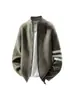 Suéter cárdigan de punto para hombre, corte holgado, cuello alto, tres rayas, cremallera de moda, cárdigan engrosado, cálido, anti-pilling
