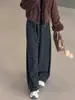 Pantalones de pierna ancha con cordón y estampado de leopardo forrados de forro polar para mujer 2026 invierno nuevos de cintura alta holgados de pierna recta casuales cintura elástica pantalones largos
