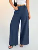 2026 Sitio Independiente de Comercio Exterior Transfronterizo Europeo y Americano Amazon Moda Bolsillo Color Sólido Fruncido Elástico Pantalones de Pierna Ancha Ropa para Mujer