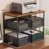 Organizador de escritorio con cajones, estante de almacenamiento multifuncional para papelería, suministros de oficina y colocación de impresora