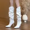 Elegantes Botas de Caballero con Tacón de Aguja en V, Nuevas para Invierno 2026, para Mujeres Menudas, Botas Largas Plisadas de Tacón Alto por Encima de la Rodilla
