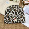 Bonito Gorro de Punto con Estampado de Leopardo de Gatito para Mujer, Otoño e Invierno, Adelgazante de Rostro, Circunferencia de Cabeza Grande, Gorro Cálido