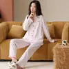 Algodón Lycra Pijama de Manga Larga para Mujer 2026 Nuevo Primavera y Otoño Dibujos Animados Dulce Holgado Conjunto de Cardigan Ropa de Casa