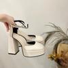 Zapatos de tacón alto con tacón grueso Mary Jane para mujer 2023 nuevo estilo hada plataforma impermeable punta cuadrada francesa hebilla zapatos de una capa