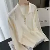 Polo de Hilo Retorcido de Trece Hilos Cuello Polo Otoño e Invierno Tejido de Lana Tejido Corto Delgado de Manga Larga Tejido Estilo Largo para Mujer