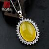 Colgante de Plata 925 Chapado en Platino DIY para Incrustar Gemas de Ámbar, Collar de Turquesa Engaste de Colgante de Plata