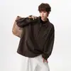 Camisa Retro Meio Botão Estilo Old Money para Homens, Design High Street de Outono, Top para Casal, Marca da Moda, Manga Longa Casual
