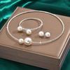 Collar y pendiente de perla con diamantes de imitación brillantes, elegante, estilo europeo y americano, joyería nupcial transfronteriza sencilla y atractiva.