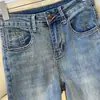 Jeans rectos de color claro para mujer, nuevo diseño de verano 2026, pantalones cropped elásticos de cintura alta para figuras petite