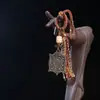 Colgante de Cuenta Dzi Cuadrada Estilo Tíbet con Nueve Cintas y Ocho Trigramas, con Cuerda Tejida a Mano y Borla, Adorno Estilo Tíbet