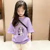 Camiseta de Manga Curta Estampada em Desenho Animado para Meninas Verão Novo Estilo para Crianças Pequenas e Médias Meninas Estilosa Casual Algodão Puro Solta Top Camiseta