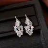Brincos Vintage de Agulha Prateada com Diamantes, Flores Esmaltadas e Pérolas, Estilo Retrô, Luxo Leve, Brincos de Alta Qualidade