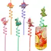 Pajita Espiral de Color de Dinosaurio de Dibujos Animados Parche Creativo para Pajita Decoración de Fiesta Pajita con Codo Venta al por Mayor Transfronteriza