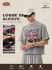 Camiseta Masculina Moda Retrô Americana Marca de Roupas Estilo Boxy Lavagem Pesada Estampa Olho de Floco de Neve Manga Curta para Homens.