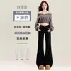 Jeans de Terciopelo Negro Acampanados para Mujer Otoño 2025 Nuevos Pantalones de Pierna Recta Sueltos de Cintura Baja Acampanados para Personas Bajas