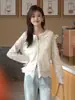 Camisa de Renda Estilo Francês para Mulheres 2025 Verão Nova Estilo Coreano Slim e Elegante Design de Camisa Top de Manga Longa