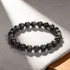 Pulsera elástica de cuentas negras naturales con purpurina, pulsera de cuentas de ágata hecha a mano, en stock, venta al por mayor de fábrica