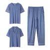 Pijama de Manga Corta y Pantalón Largo para Mujer, Estilo Delgado de Primavera y Verano, Nuevo Verano 2026 Tallas Grandes Cuello en V Ropa de Casa Conjunto de Tres Piezas Rc