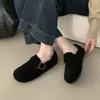 Zapatos Planos de Punta Redonda Estilo Coreano con Hebilla Mate para Mujer 2026 Otoño/Invierno Nuevos Simples Versátiles Felpa Interior Perezosos Birkenstock