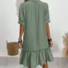 Ropa de Otoño Europea 2026 para Mujer Temperamento Elegante Moda Estilo Neutro Manga Corta Solapa Cárdigan Color Sólido Vestido Largo